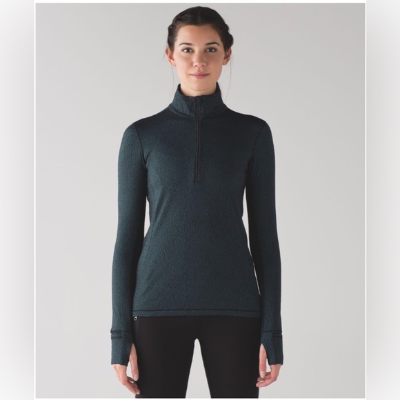 lululemon athletica Tops - Lululemon Outrun 1/2 Zip in Running Luon Spray Jacquard Alberta Lake Black